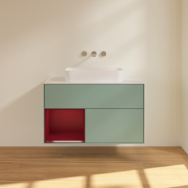 Тумба под раковину Villeroy & Boch Finion 100х50,1 см с подсветкой МДФ оливковый матовый лак/стекло белое матовое G651HBGM