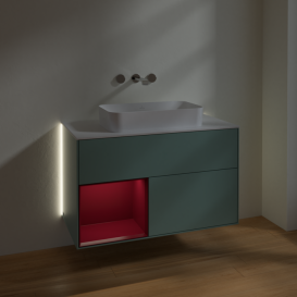 Тумба под раковину Villeroy & Boch Finion 100х50,1 см с подсветкой МДФ оливковый матовый лак/стекло белое матовое G651HBGM