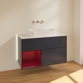 Тумба под раковину Villeroy & Boch Finion 100х50,1 см с подсветкой МДФ темно-синий матовый лак/стекло белое матовое G651HBHG