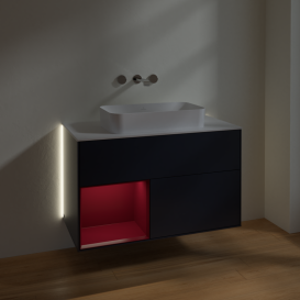 Тумба под раковину Villeroy & Boch Finion 100х50,1 см с подсветкой МДФ темно-синий матовый лак/стекло белое матовое G651HBHG