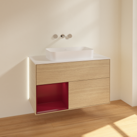 Тумба під раковину Villeroy & Boch Finion 100х50,1 см із підсвічуванням МДФ шпон дуба/скло біле матове G651HBPC