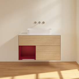 Тумба під раковину Villeroy & Boch Finion 100х50,1 см із підсвічуванням МДФ шпон дуба/скло біле матове G651HBPC