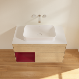 Тумба під раковину Villeroy & Boch Finion 100х50,1 см із підсвічуванням МДФ шпон дуба/скло біле матове G651HBPC