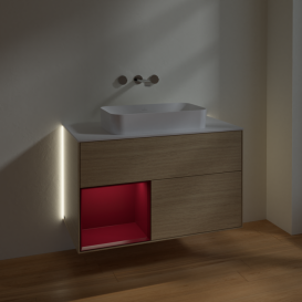 Тумба під раковину Villeroy & Boch Finion 100х50,1 см із підсвічуванням МДФ шпон дуба/скло біле матове G651HBPC