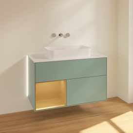 Тумба под раковину Villeroy & Boch Finion 100х50,1 см с подсветкой МДФ оливковый матовый лак/стекло белое матовое G651HFGM