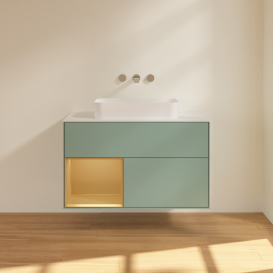 Тумба под раковину Villeroy & Boch Finion 100х50,1 см с подсветкой МДФ оливковый матовый лак/стекло белое матовое G651HFGM