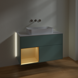 Тумба под раковину Villeroy & Boch Finion 100х50,1 см с подсветкой МДФ оливковый матовый лак/стекло белое матовое G651HFGM