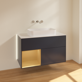 Тумба под раковину Villeroy & Boch Finion 100х50,1 см с подсветкой МДФ темно-синий матовый лак/стекло белое матовое G651HFHG