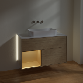 Тумба под раковину Villeroy & Boch Finion 100х50,1 см с подсветкой МДФ шпон дуба/стекло белое матовое G651HFPC