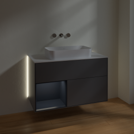 Тумба под раковину Villeroy & Boch Finion 100х50,1 см с подсветкой МДФ антрацит матовый лак/стекло белое матовое G651HGGK