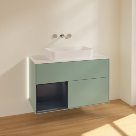 Тумба под раковину Villeroy & Boch Finion 100х50,1 см с подсветкой МДФ оливковый матовый лак/стекло белое матовое G651HGGM