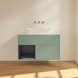 Тумба под раковину Villeroy & Boch Finion 100х50,1 см с подсветкой МДФ оливковый матовый лак/стекло белое матовое G651HGGM