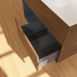 Тумба под раковину Villeroy & Boch Finion 100х50,1 см с подсветкой МДФ шпон грецкого ореха/стекло белое матовое G651HGGN