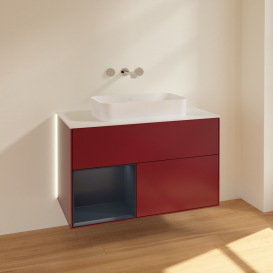 Тумба под раковину Villeroy & Boch Finion 100х50,1 см с подсветкой МДФ пион матовый лак/стекло белое матовое G651HGHB