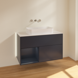 Тумба под раковину Villeroy & Boch Finion 100х50,1 см с подсветкой МДФ темно-синий матовый лак/стекло белое матовое G651HGHG