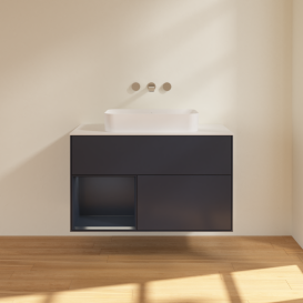 Тумба под раковину Villeroy & Boch Finion 100х50,1 см с подсветкой МДФ темно-синий матовый лак/стекло белое матовое G651HGHG