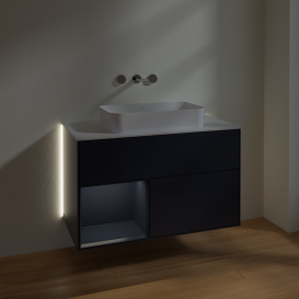 Тумба под раковину Villeroy & Boch Finion 100х50,1 см с подсветкой МДФ темно-синий матовый лак/стекло белое матовое G651HGHG