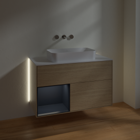 Тумба под раковину Villeroy & Boch Finion 100х50,1 см с подсветкой МДФ шпон дуба/стекло белое матовое G651HGPC