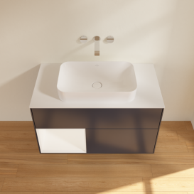 Тумба под раковину Villeroy & Boch Finion 100х50,1 см с подсветкой МДФ темно-синий матовый лак/стекло белое матовое G651MTHG