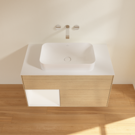 Тумба під раковину Villeroy & Boch Finion 100х50,1 см із підсвічуванням МДФ шпон дуба/скло біле матове G651MTPC