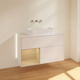 Тумба под раковину Villeroy & Boch Finion 100х50,1 см с подсветкой МДФ глянцевый белый лак/стекло белое матовое G651PCGF