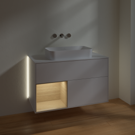 Тумба под раковину Villeroy & Boch Finion 100х50,1 см с подсветкой МДФ глянцевый белый лак/стекло белое матовое G651PCGF