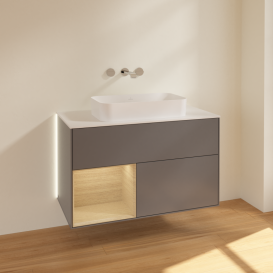 Тумба под раковину Villeroy & Boch Finion 100х50,1 см с подсветкой МДФ антрацит матовый лак/стекло белое матовое G651PCGK