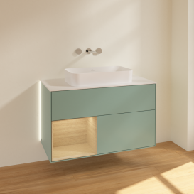 Тумба под раковину Villeroy & Boch Finion 100х50,1 см с подсветкой МДФ оливковый матовый лак/стекло белое матовое G651PCGM