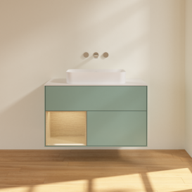 Тумба под раковину Villeroy & Boch Finion 100х50,1 см с подсветкой МДФ оливковый матовый лак/стекло белое матовое G651PCGM