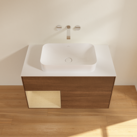 Тумба под раковину Villeroy & Boch Finion 100х50,1 см с подсветкой МДФ шпон грецкого ореха/стекло белое матовое G651PCGN