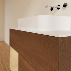 Тумба под раковину Villeroy & Boch Finion 100х50,1 см с подсветкой МДФ шпон грецкого ореха/стекло белое матовое G651PCGN