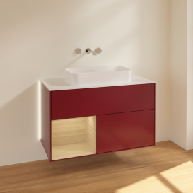 Тумба под раковину Villeroy & Boch Finion 100х50,1 см с подсветкой МДФ пион матовый лак/стекло белое матовое G651PCHB