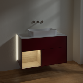 Тумба под раковину Villeroy & Boch Finion 100х50,1 см с подсветкой МДФ пион матовый лак/стекло белое матовое G651PCHB