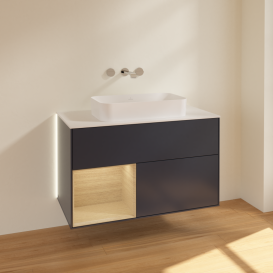 Тумба под раковину Villeroy & Boch Finion 100х50,1 см с подсветкой МДФ темно-синий матовый лак/стекло белое матовое G651PCHG
