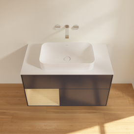 Тумба под раковину Villeroy & Boch Finion 100х50,1 см с подсветкой МДФ темно-синий матовый лак/стекло белое матовое G651PCHG