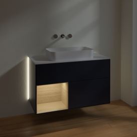 Тумба под раковину Villeroy & Boch Finion 100х50,1 см с подсветкой МДФ темно-синий матовый лак/стекло белое матовое G651PCHG