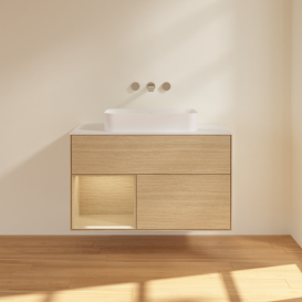 Тумба под раковину Villeroy & Boch Finion 100х50,1 см с подсветкой МДФ шпон дуба/стекло белое матовое G651PCPC