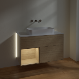 Тумба под раковину Villeroy & Boch Finion 100х50,1 см с подсветкой МДФ шпон дуба/стекло белое матовое G651PCPC