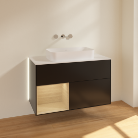 Тумба под раковину Villeroy & Boch Finion 100х50,1 см с подсветкой МДФ черный матовый лак/стекло белое матовое G651PCPD