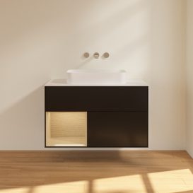 Тумба под раковину Villeroy & Boch Finion 100х50,1 см с подсветкой МДФ черный матовый лак/стекло белое матовое G651PCPD