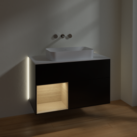 Тумба под раковину Villeroy & Boch Finion 100х50,1 см с подсветкой МДФ черный матовый лак/стекло белое матовое G651PCPD