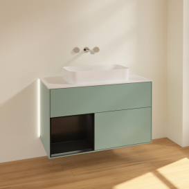 Тумба под раковину Villeroy & Boch Finion 100х50,1 см с подсветкой МДФ оливковый матовый лак/стекло белое матовое G651PDGM