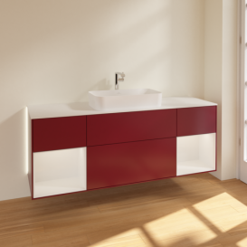 Тумба под раковину Villeroy & Boch Finion 160х50,1 см с подсветкой МДФ пион матовый лак/стекло белое матовое G331GFHB