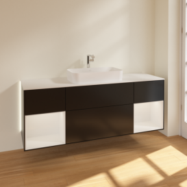 Тумба под раковину Villeroy & Boch Finion 160х50,1 см с подсветкой МДФ черный матовый лак/стекло белое матовое G331GFPD