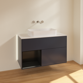 Тумба под раковину Villeroy & Boch Finion 100х50,1 см с подсветкой МДФ темно-синий матовый лак/стекло белое матовое G651PDHG