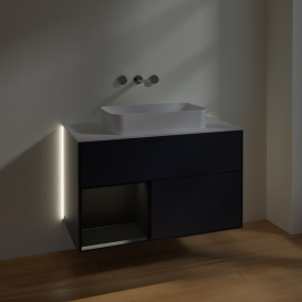Тумба под раковину Villeroy & Boch Finion 100х50,1 см с подсветкой МДФ темно-синий матовый лак/стекло белое матовое G651PDHG