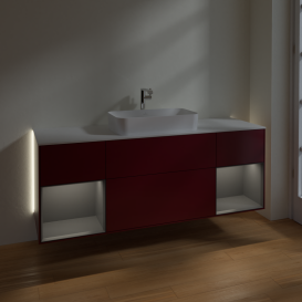 Тумба под раковину Villeroy & Boch Finion 160х50,1 см с подсветкой МДФ пион матовый лак/стекло белое матовое G331GKHB