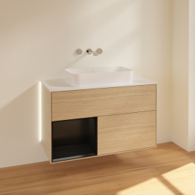 Тумба под раковину Villeroy & Boch Finion 100х50,1 см с подсветкой МДФ шпон дуба/стекло белое матовое  G651PDPC