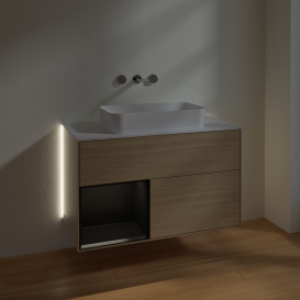 Тумба под раковину Villeroy & Boch Finion 100х50,1 см с подсветкой МДФ шпон дуба/стекло белое матовое  G651PDPC