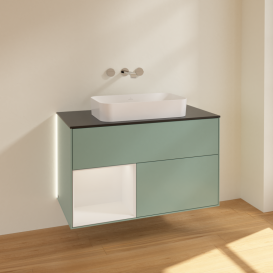 Тумба под раковину Villeroy & Boch Finion 100х50,1 см с подсветкой МДФ оливковый матовый лак/стекло черное матовое G652GFGM